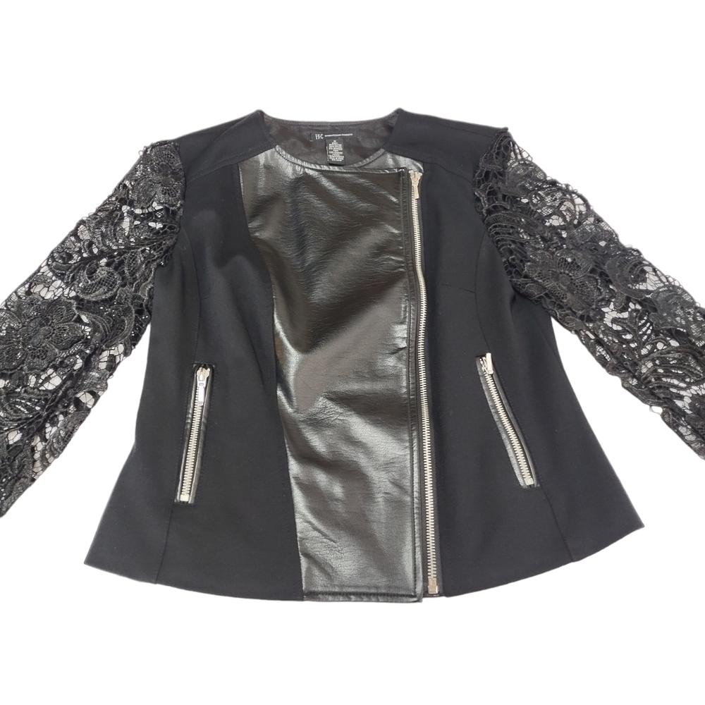 International Concepts Women's Black Faux Leather Long Lace Sleeve Jacket Sz S - Picture 5 of 12